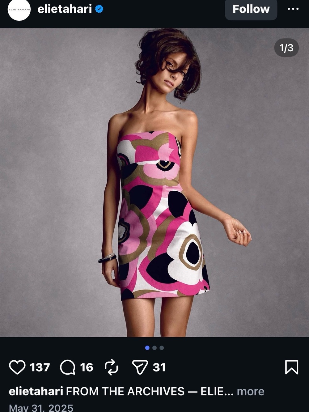 Elie Tahari Pink Multi Strapless Abstract Floral Mini Dress